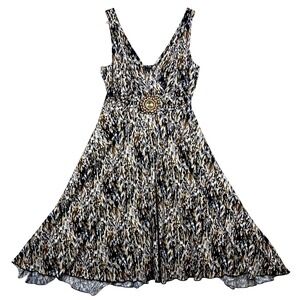 BOHO Embellished Women's Dress 6 Brown Sleeveless V-Neck Fit & Flare Party